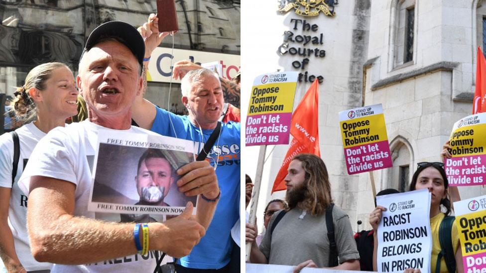 Supporters and protesters outside court