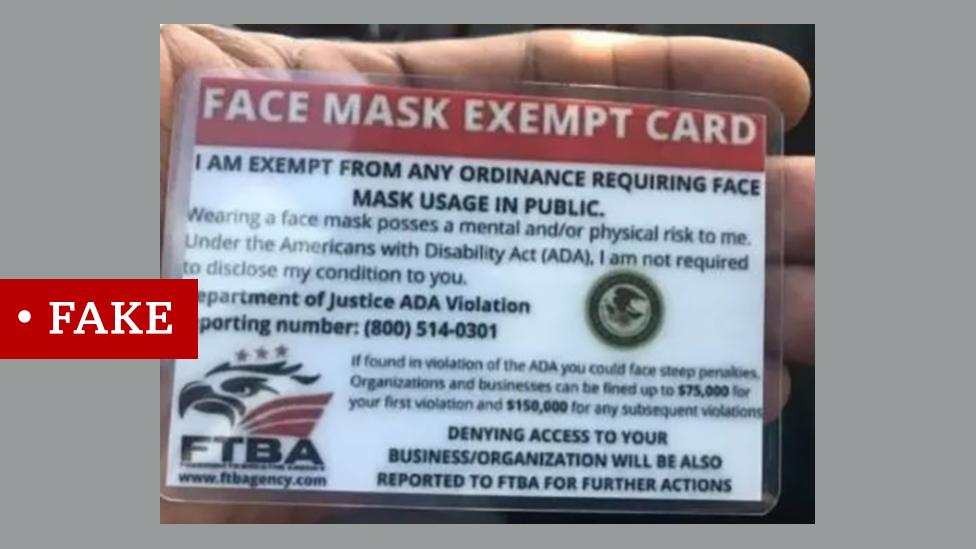 A fake "face mask exempt card"