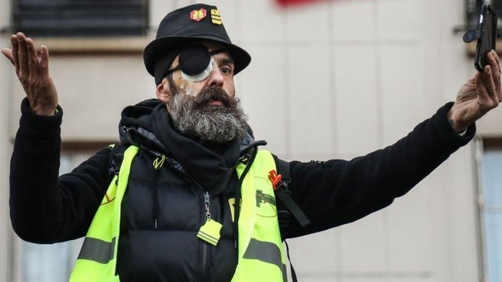 Jérôme Rodrigues addresses a crowd at the start of a march on 2 February in Paris