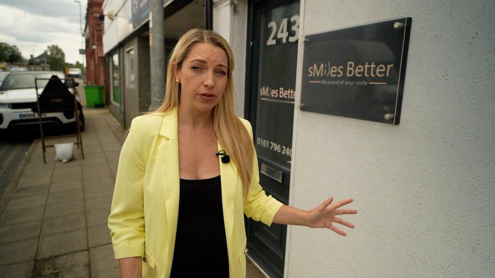 Emma pictured outside Smiles Better in Manchester