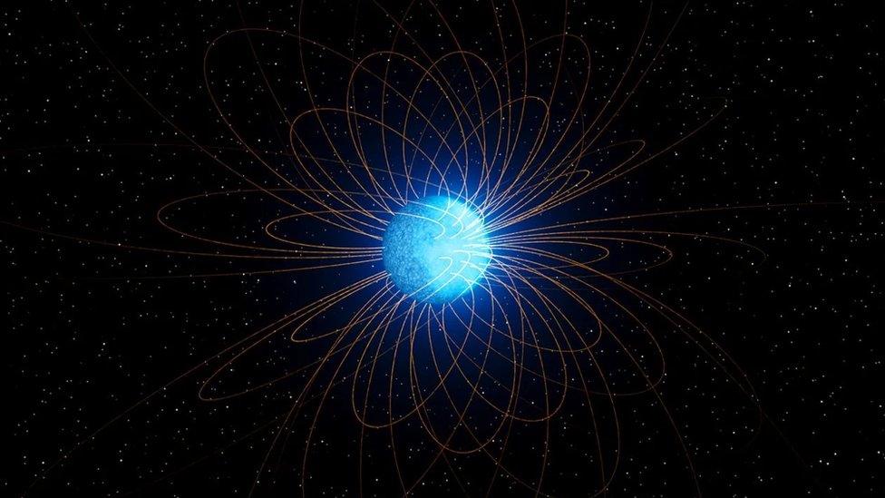 Magnetic fields shown around the dwarf star