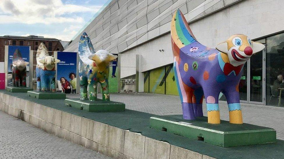 Mini Super Lambananas outside the Museum of Liverpool