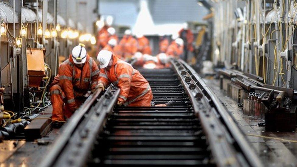 Railway workers carrying out engineering work