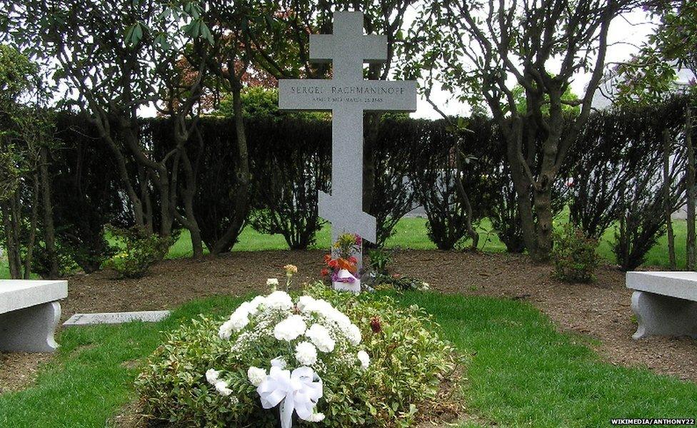 The grave of Sergei Rachmaninov at Kensico Cemetery in New York