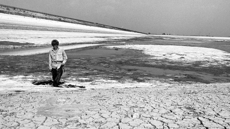 Staines reservoirs near London during the drought of 1976