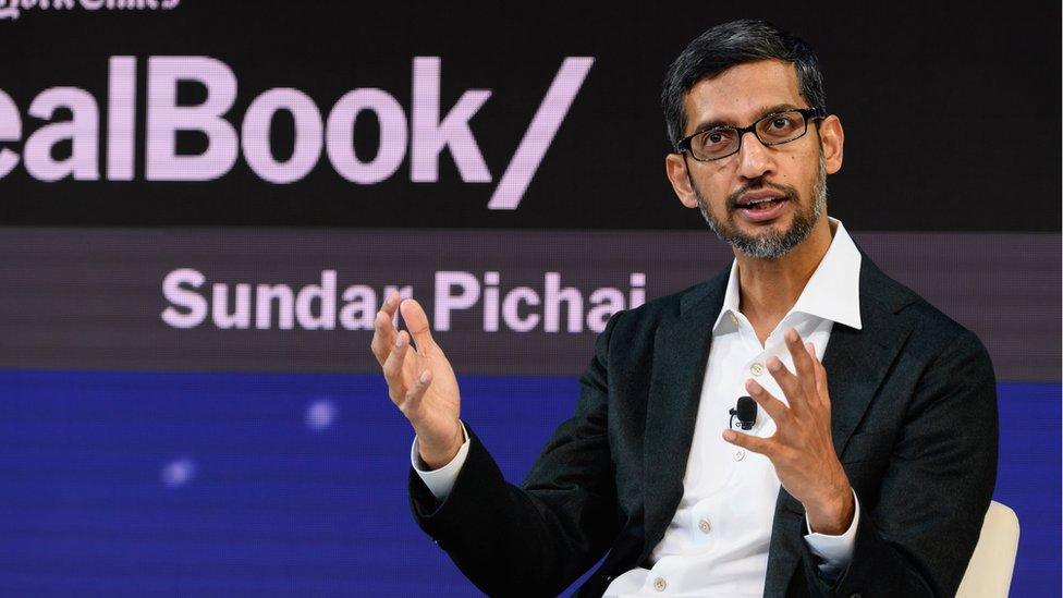 Sundar Pichai, CEO of Google Inc. speaks on stage during the 2018 New York Times Dealbook on November 1, 2018 in New York City.