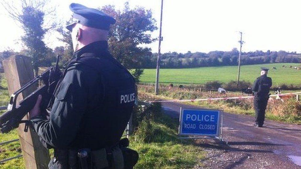 Police guarding the outer cordon of the security operation in County Fermanagh in October 2014