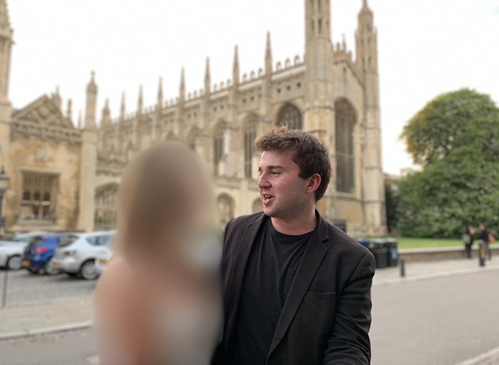 Jodie and Alex Woolf outside King's College, Cambridge