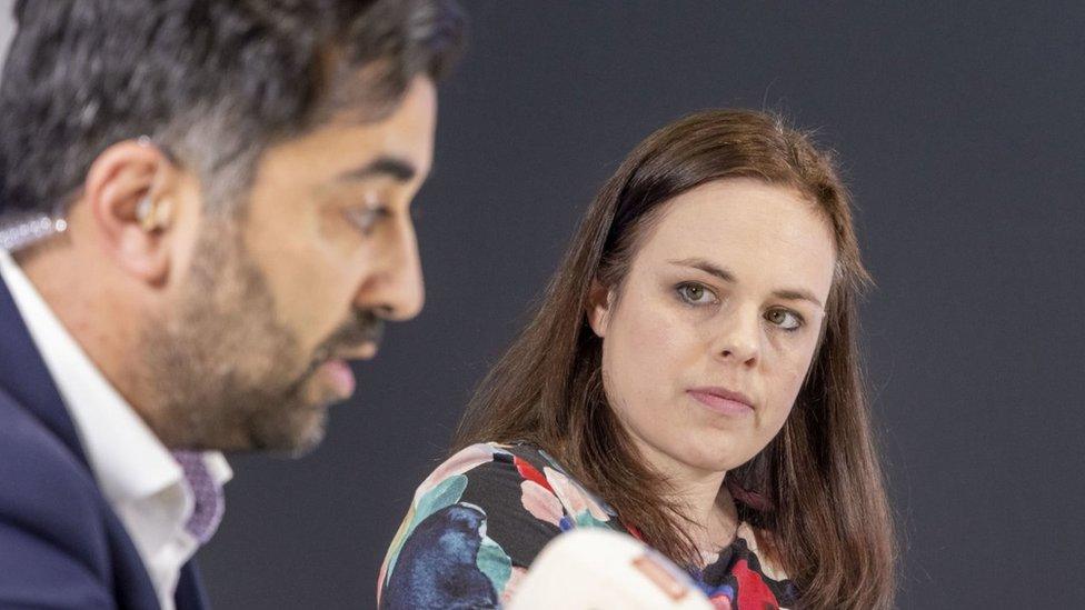 Humza Yousaf and Kate Forbes during a SNP leadership hustings in Glasgow, in March 2023