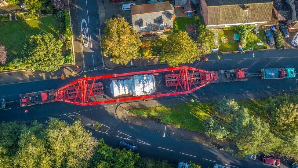 A drone image of the load being moved