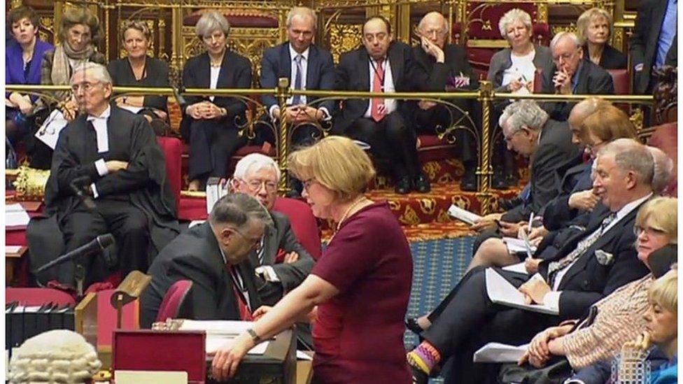 Theresa May watching a Brexit debate in the House of Lords in 2017