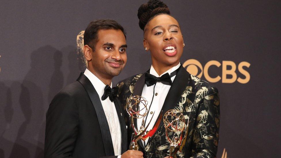 Aziz Ansari (left) and Lena Waithe