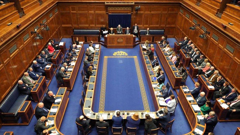 A wide view of the assembly chamber at Stormont