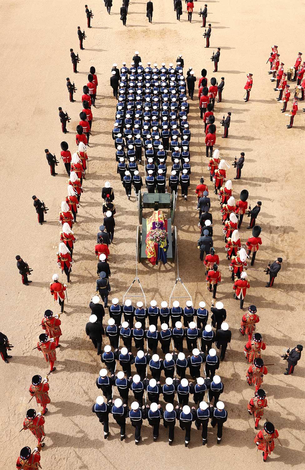 The Queen's coffin on the State Gun Carriage