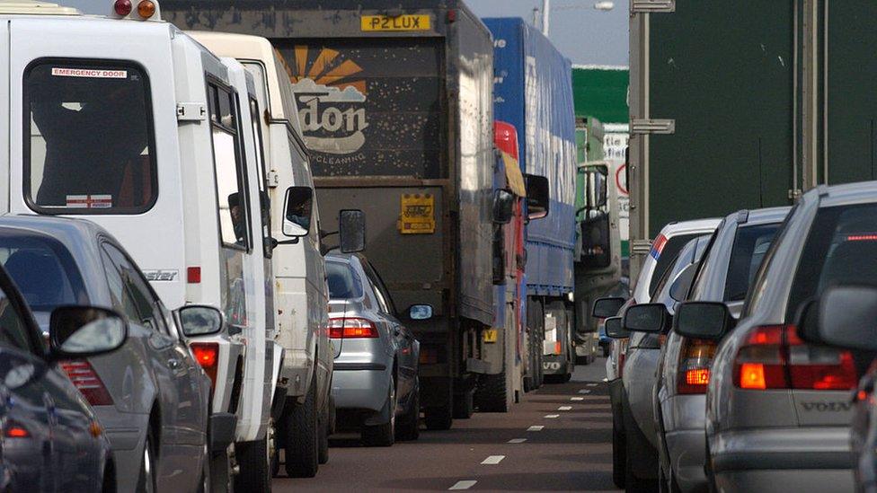 Traffic jam approaching the Tyne Bridge