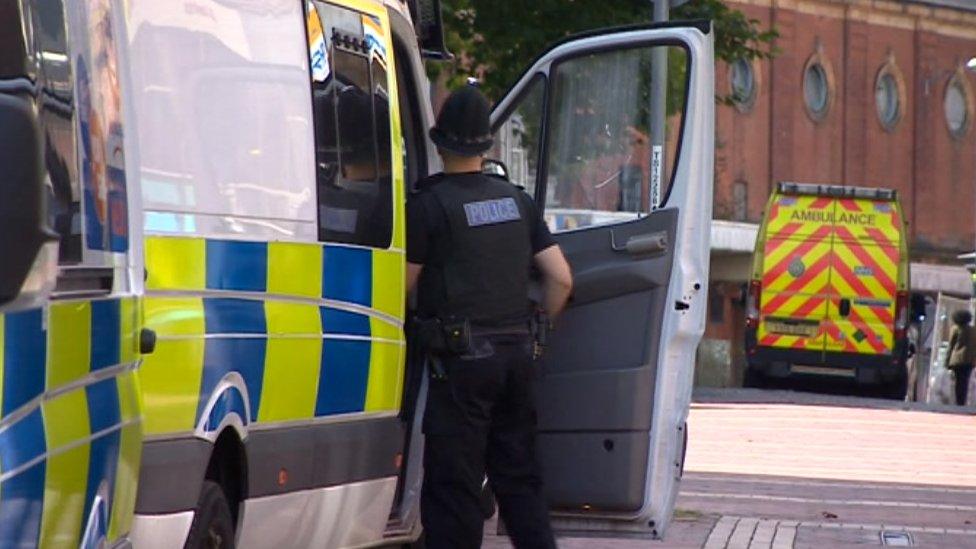 Policeman at mobile station in Derby