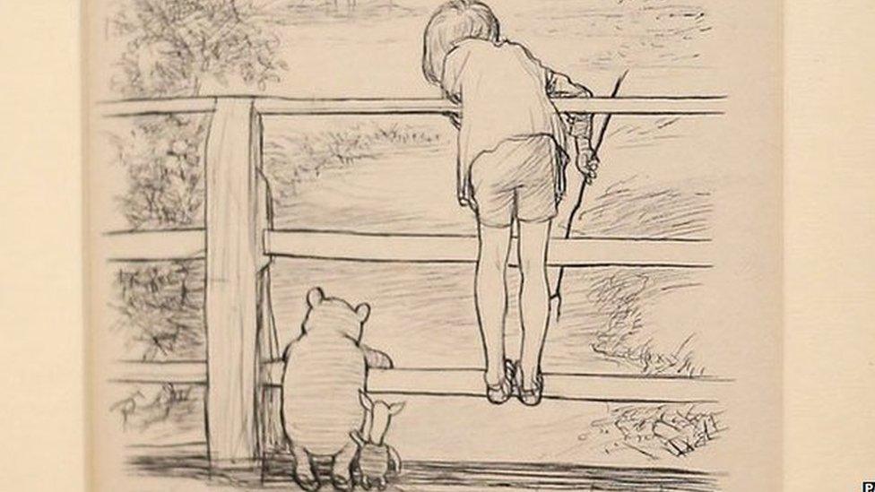 An illustration titled "For a long time they looked at the river beneath them…" from The House At Pooh Corner which sold at auction in 2014 for more than £300,000