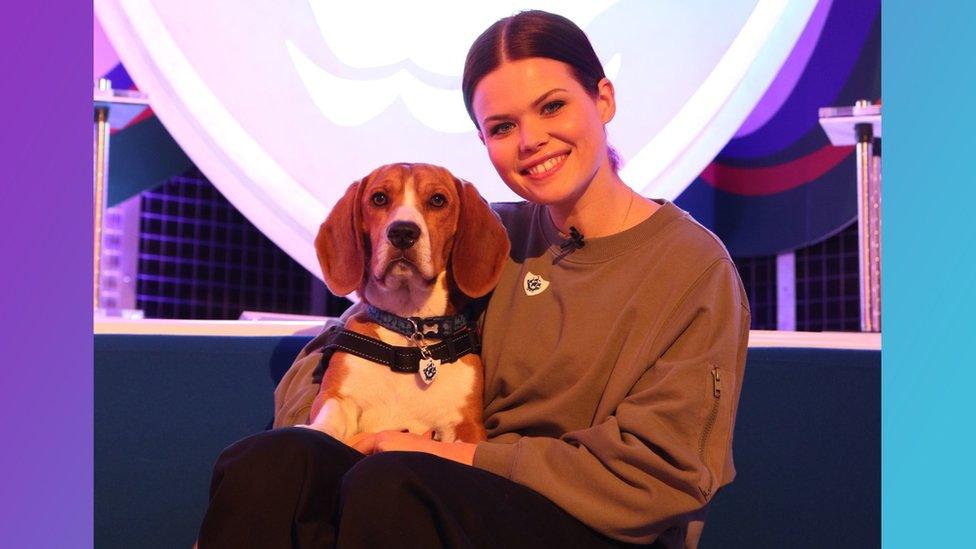 Blue Peter presenter Lindsey Russell with the show's latest dog.