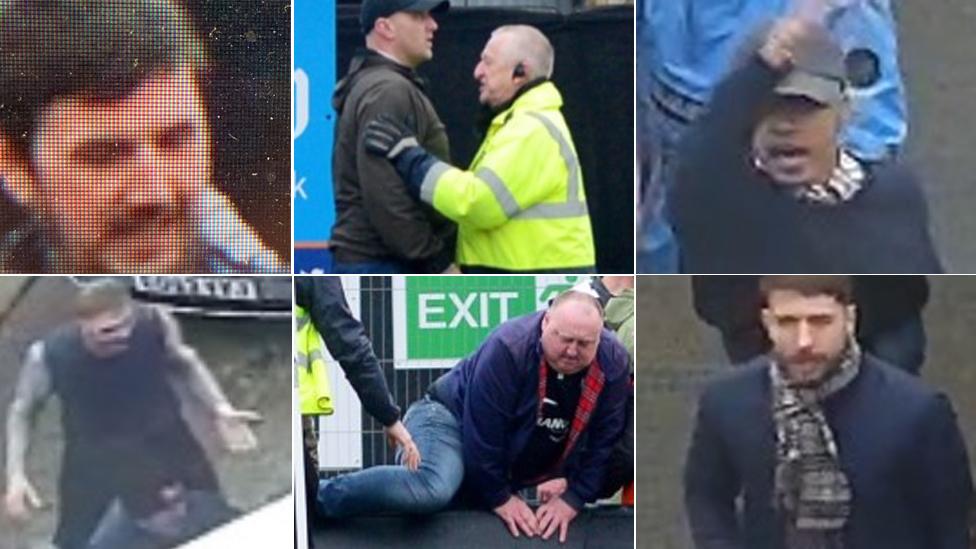 Michael Colley, Tyreese Williams (top row) Connor Heath, Richard Whitehead and Andrew Shingler (bottom) all admitted affray