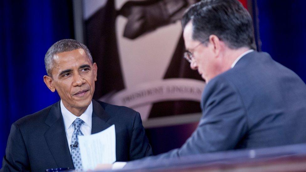 Barack Obama and Stephen Colbert