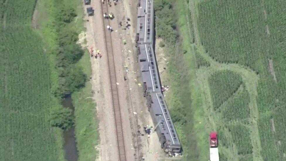 Image shows derailed train