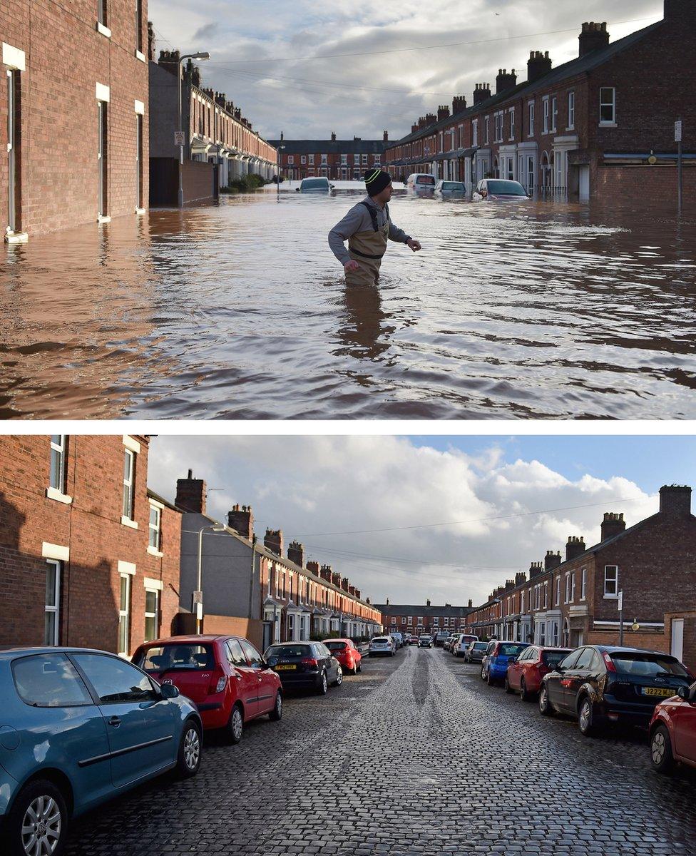 Composite comparison between River Street photographed on December 6, 2015 (top) and on December 8, 2015