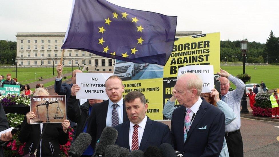 UUP member John Stewart, UUP leader Robin Swann and UUP Chairman Sir Reg Empey