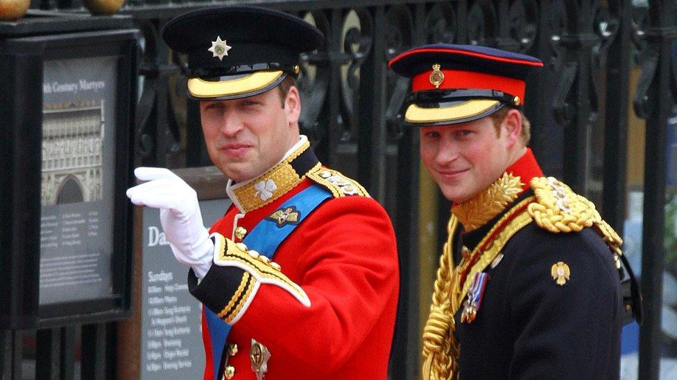 William and Harry at William's wedding