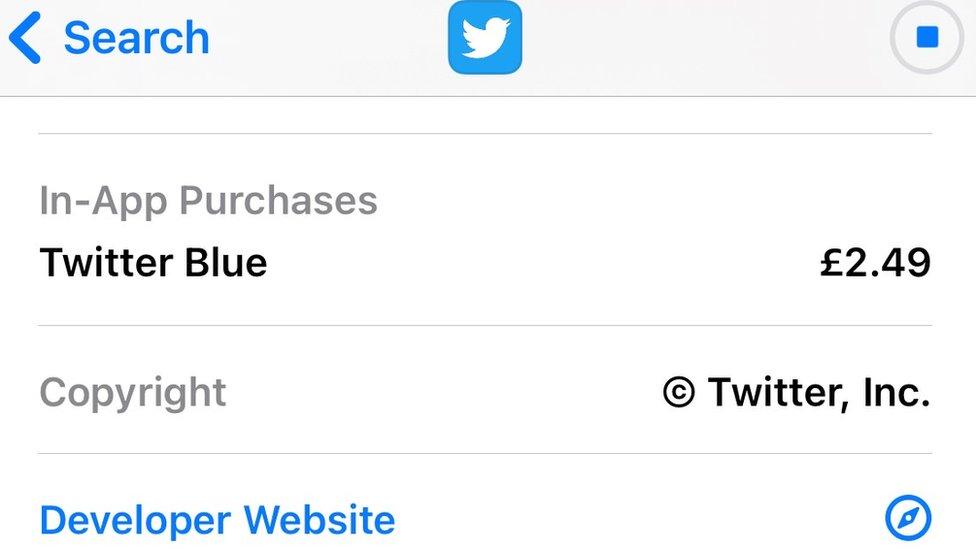 Screen grab of Twitter app listing in app store.