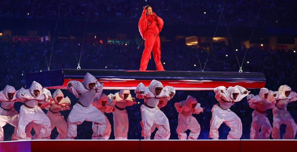 Rihanna performs at the Super Bowl half-time show