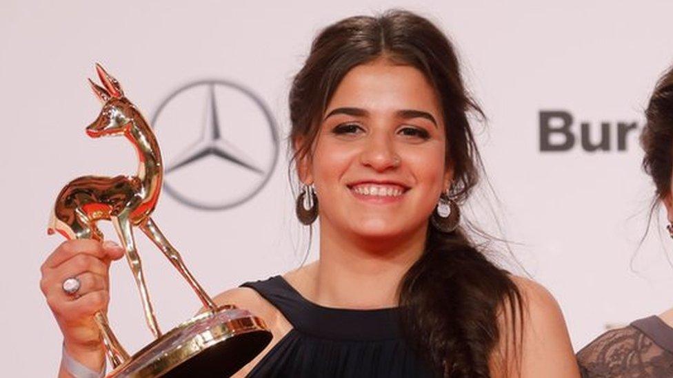 Syrian refugee Sarah Mardini poses for photographers at the Bambi awards, the main German media awards, 17 November 2016