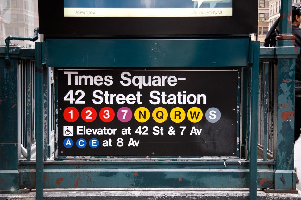 Helvetica typeface at a New York subway station