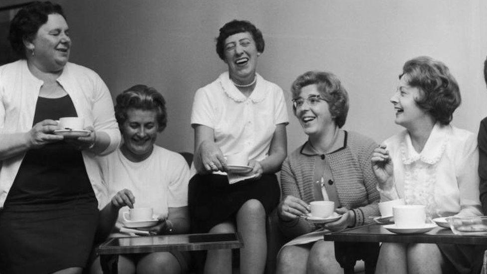 Striking machinists at Ford meet Barbara Castle for a cup of tea on 28 June 1968