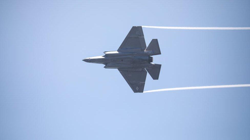 An F-35 Lightning II stealth fighter at the Bethpage Airshow over Jones Beach for Memorial Day Weekend. Taken on May 28, 2022, in Wantagh, New York .