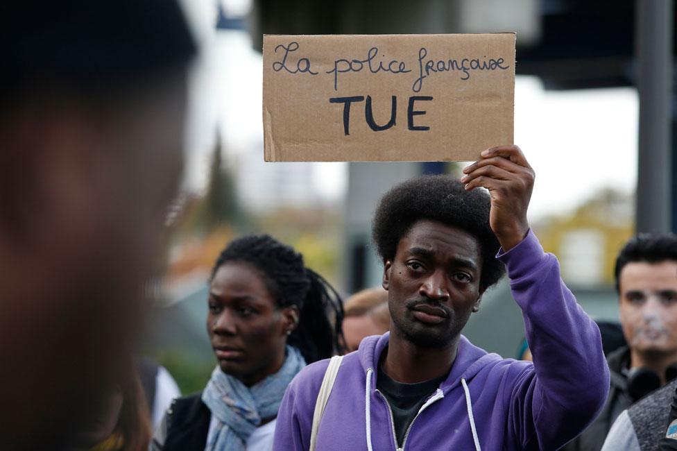 French demonstrators protesting against stop and search and police brutality