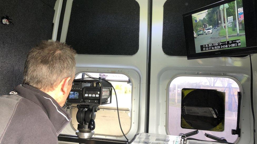 Inside a mobile speed camera vehicle