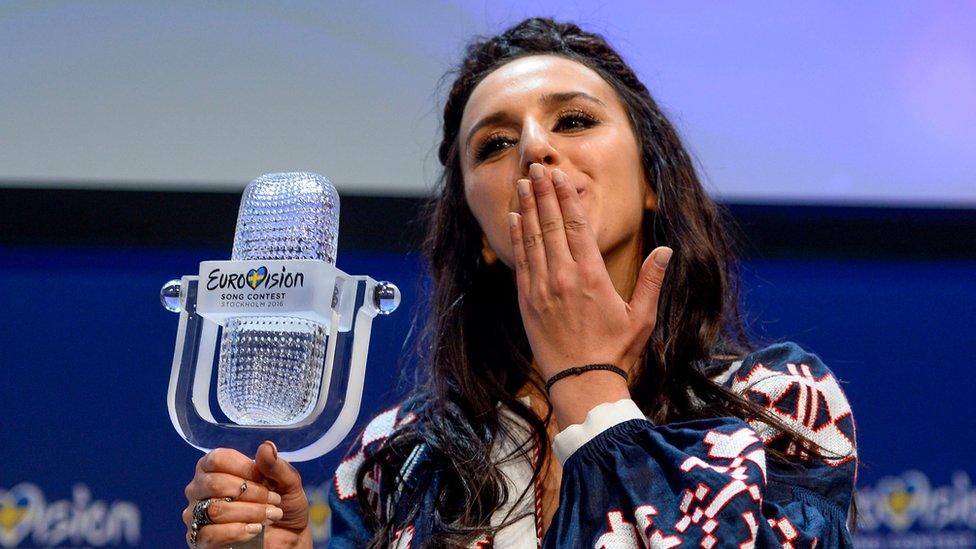 Ukraine"s Jamala shows off her trophy