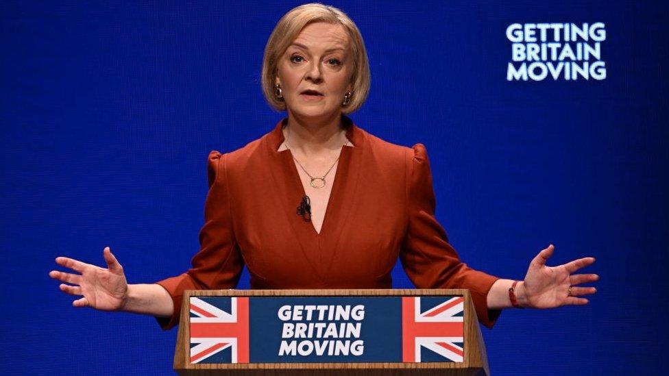 Prime Minister Liz Truss speaking at the Conservative Party Conference