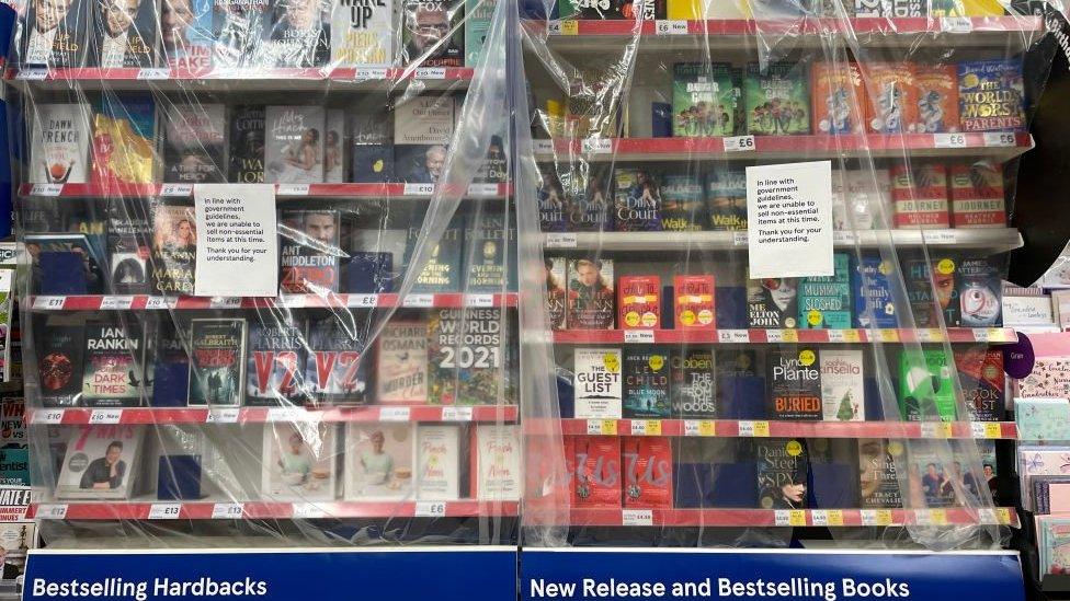 Books covered in cellophane in Penarth's Tesco