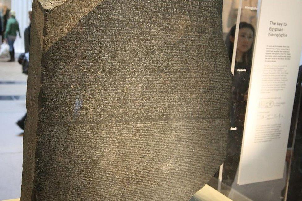 The Rosetta Stone on display at the British Museum in Bloomsbury on October 14, 2016 in London