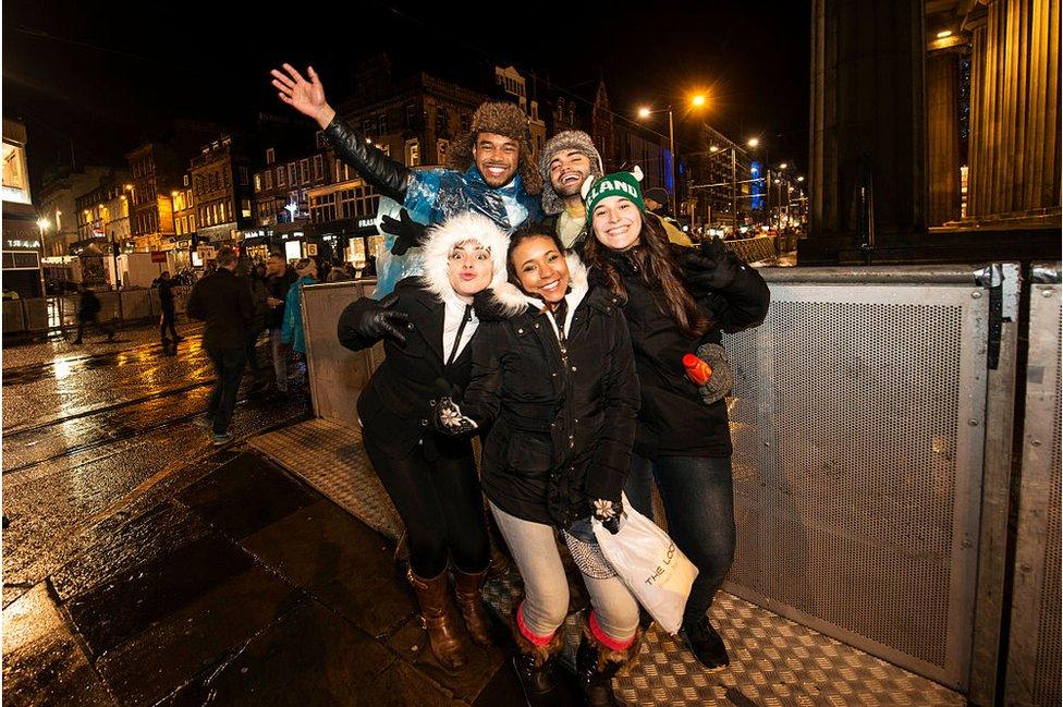 Revellers at Edinburgh's Hogmanay street party