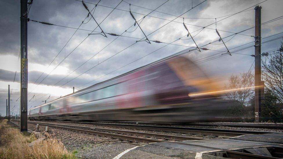 Passenger train travelling at high speed