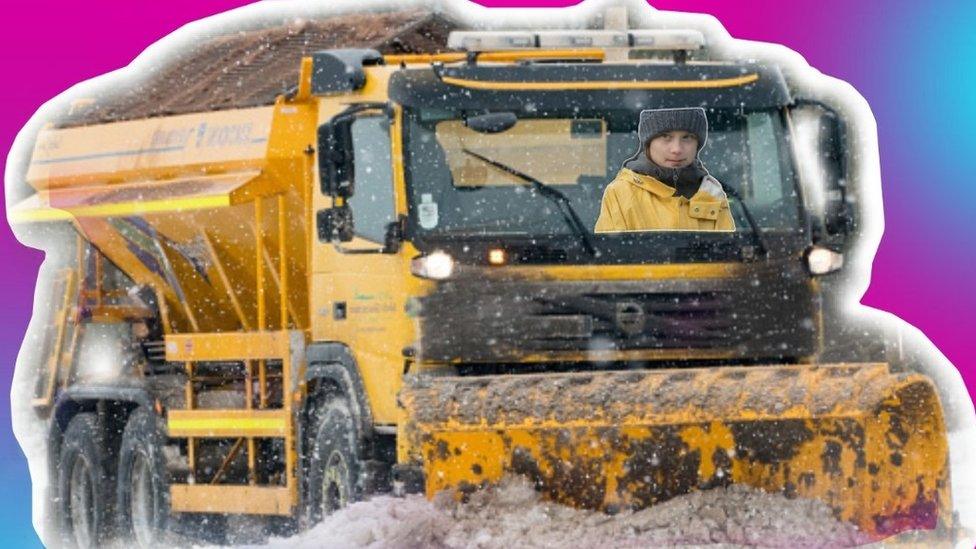 A gritter with Greta inside