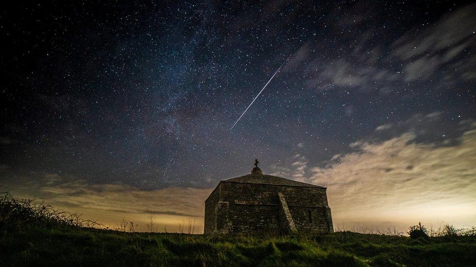 Geminids meteor shower at St Aldheim's Chapel, Dorset