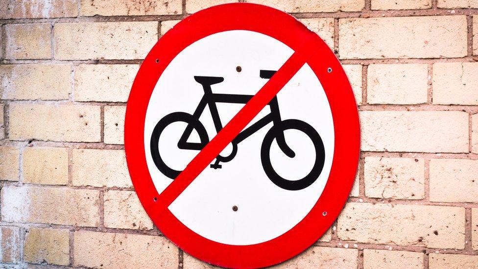 A no-bicycles sign