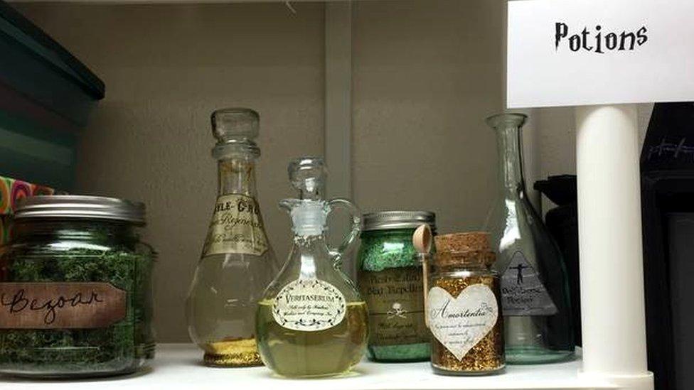 Potion bottles on a shelf