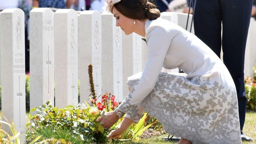 The Duchess of Cambridge laying flowers