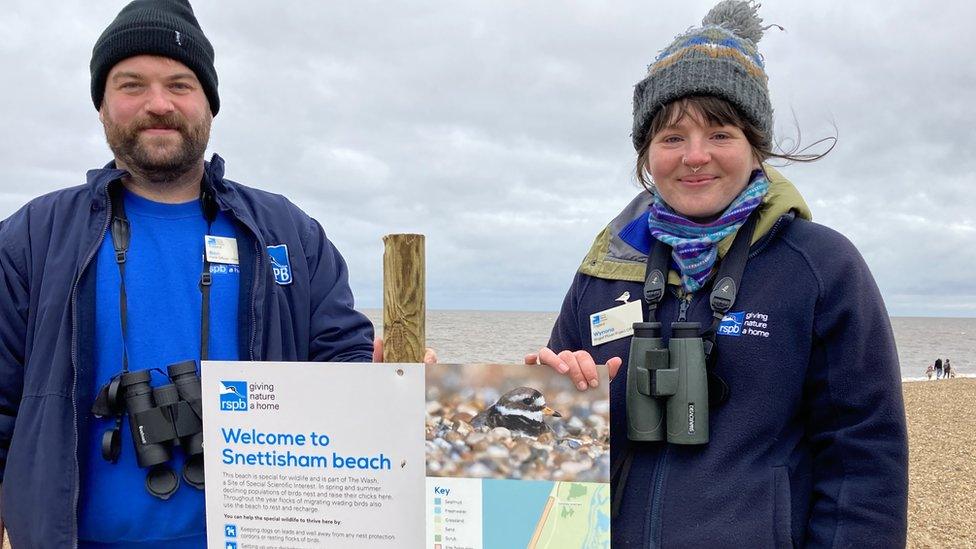 Signs installed on beach