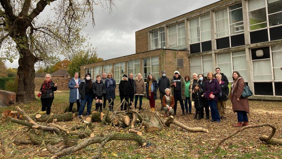 Protesters at the former Northern School of Art campus in Linthorpe stand by felled trees