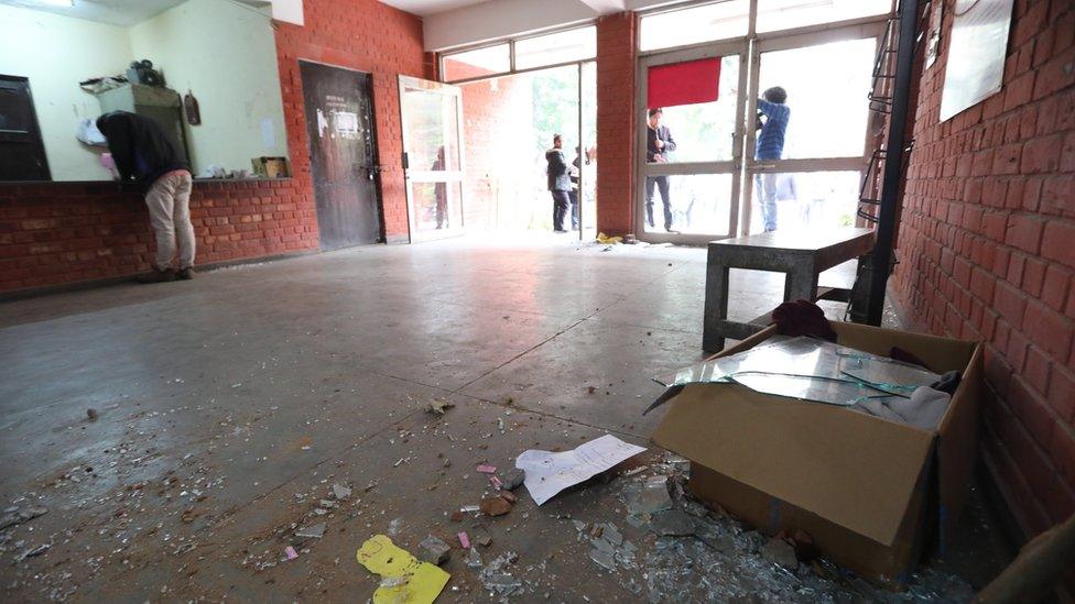 A view of the vandalized place at Sabarmati hostel at the Jawaharlal Nehru University (JNU) campus in New Delhi, India, 06 January 2019.